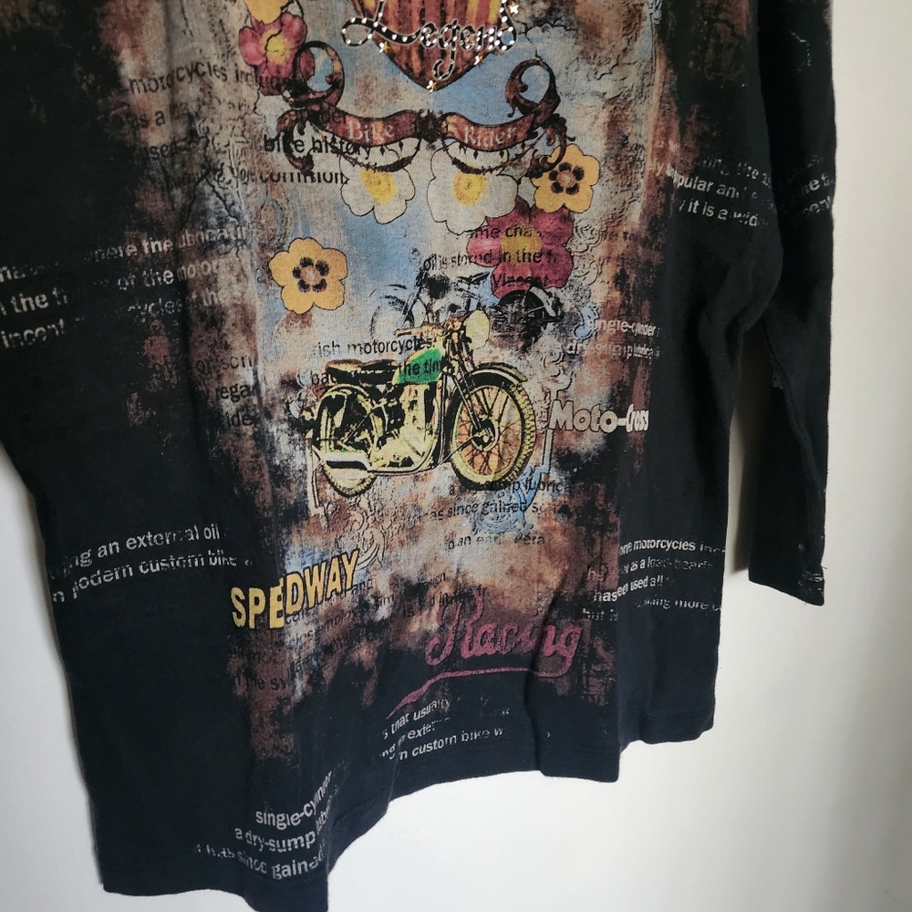 Y2k Motorcycle print bedazzled vintage made top - Picture 4 of 6